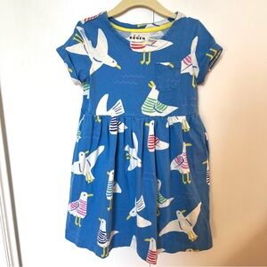 Mini Boden Girls Size 5-6 Royal Blue Seagull Print Dress with Pockets